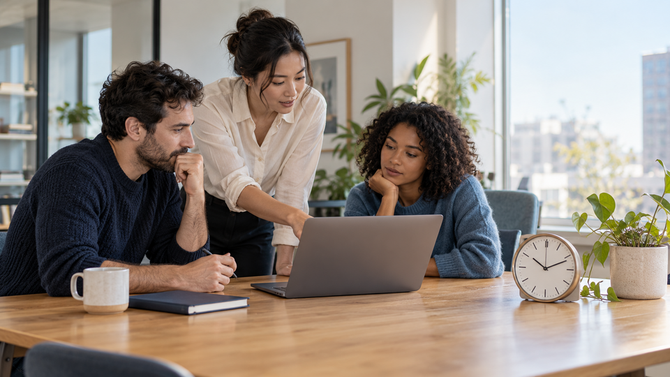 A small team agrees on one calm review point for AI-generated meeting follow-up