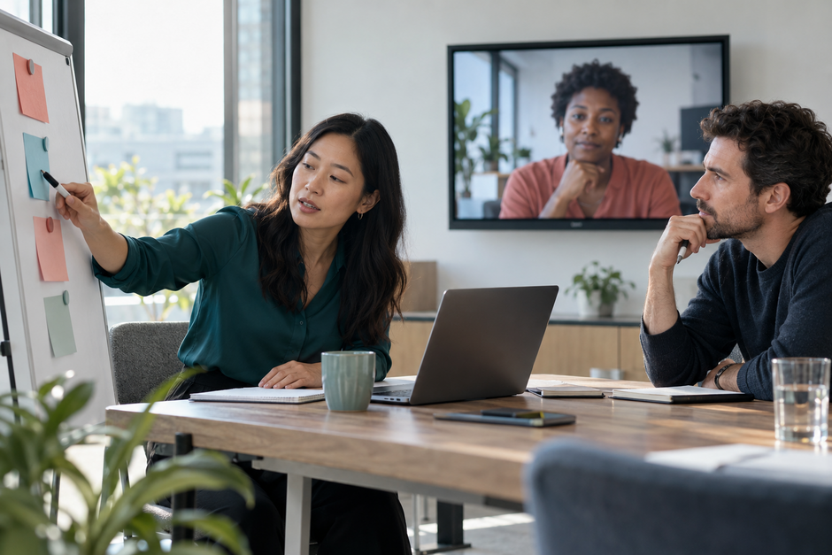 Colleagues use a calm read-back to confirm a critical detail with a remote participant