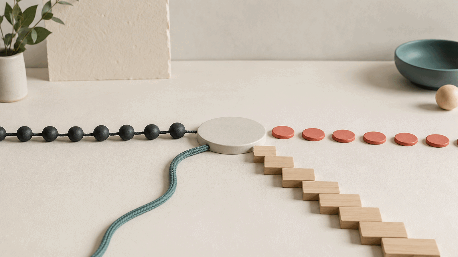 Several distinct tactile paths converging at one shared destination, representing different ways of processing and contributing