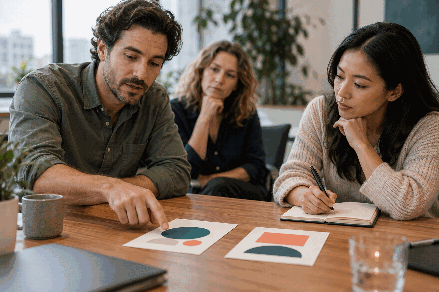 Colleagues compare two viable options while recording the reason one was chosen